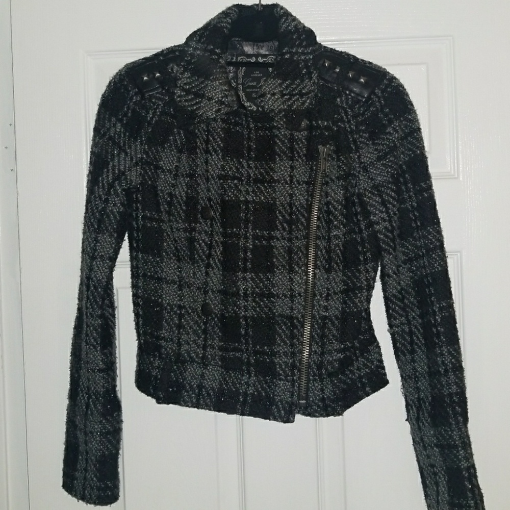 Guess Black and Grey side zip tweed jacket